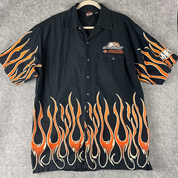 Harley-Davidson Other - Harley Davidson Mechanic Shirt Mens Large Black Screaming Eagle Flames Button Up